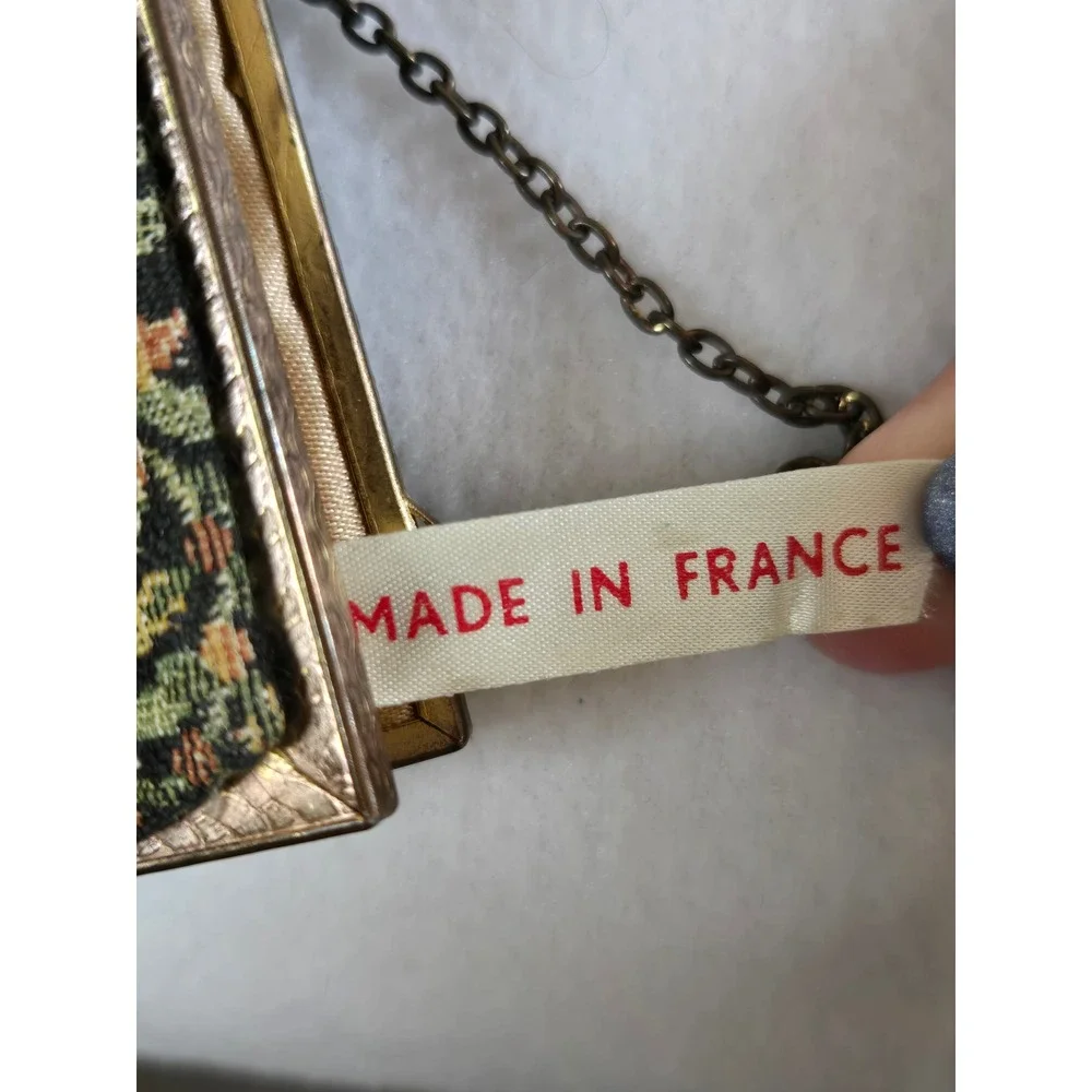 Vintage Made in France Tapestry Floral Landscape Kiss Lock Evening Bag Clutch